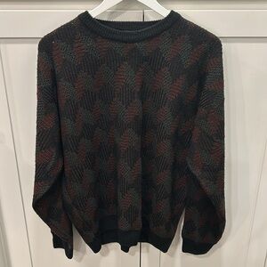 Jantzen VTG Y2k Coogie Cosby Grandpacore Black Red Patterned Sweater Men’s Large